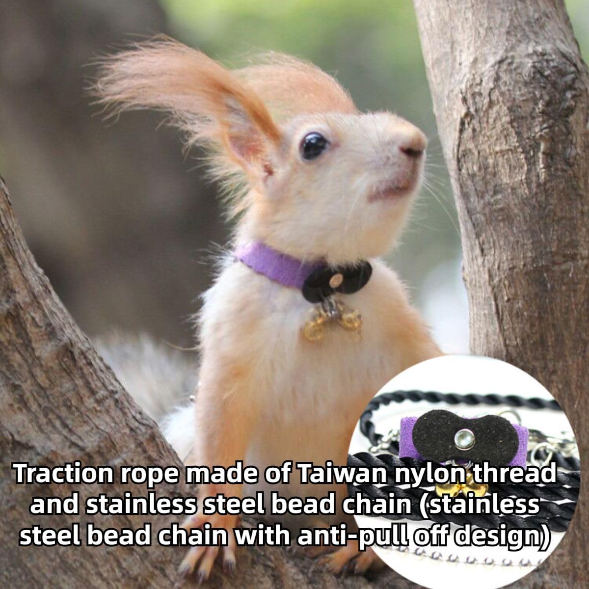 Squirrel Chipmunk Traction Rope Strap Anti-Biting Chain Rope, Small Animal Walking Collar Harness with Lead Leash for Hamster Gerbil Rat Mouse Ferret Chinchilla (Coffee)