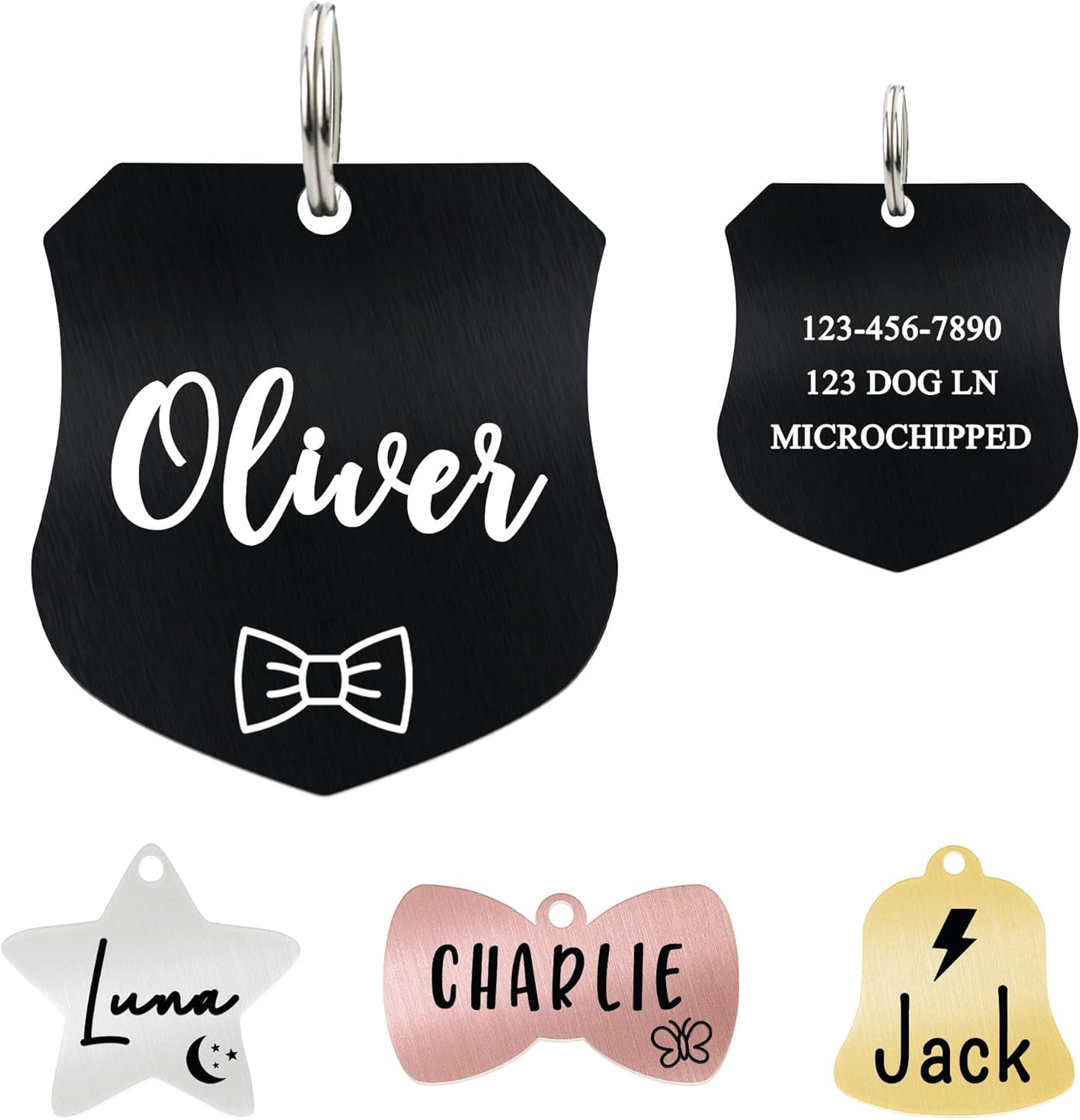Ultra Joys Cat ID Tag Personalized Pet Tags, Durable Stainless Steel Small Pet Mini Dog Cat Tag Lightweight - Shield Tag in Black