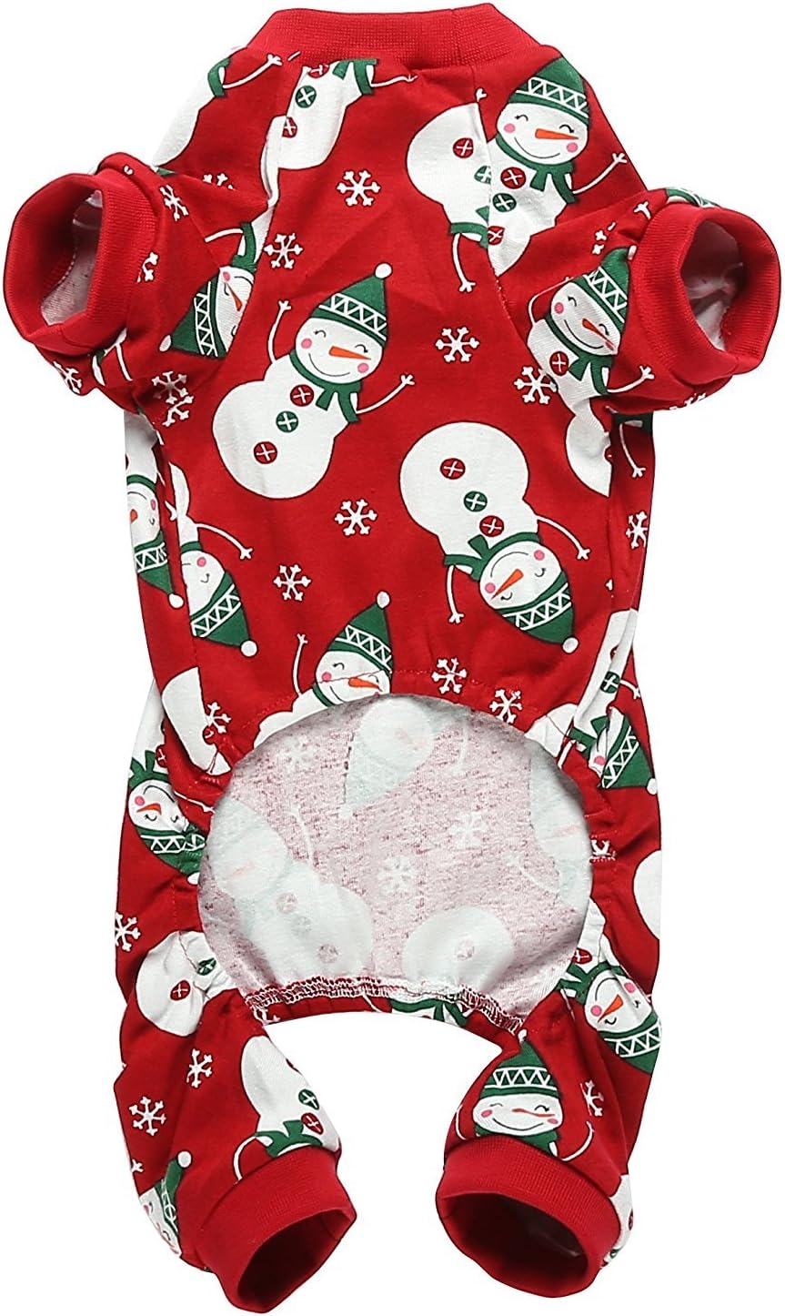 Lanyarco Snowman Pet Dog Christmas Pajamas PJS, Cute Cotton Snowflake Xmas Outfit for Medium Dogs, Red Large Back Length 20"