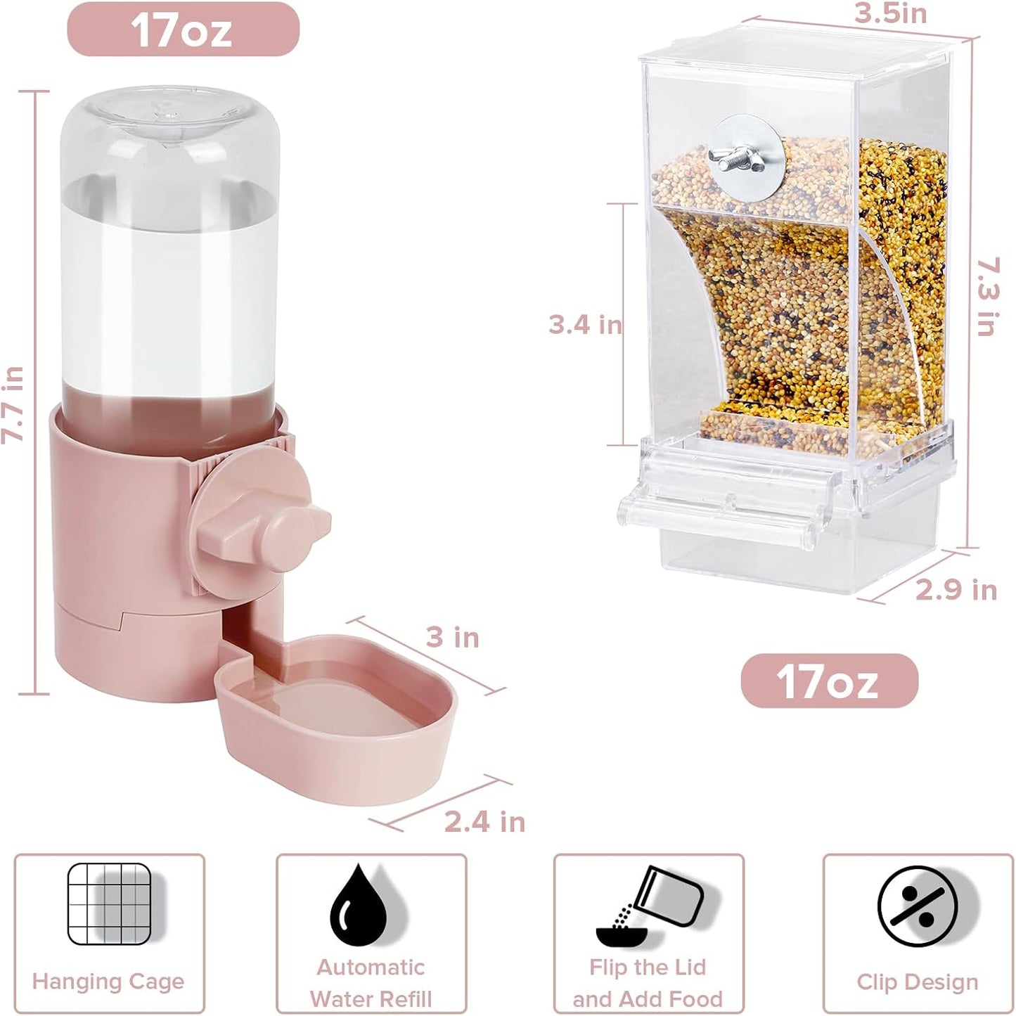 No Mess Bird Feeder Water Dispenser Set, Bird Feeder for Cage, Cage Accessories for Cockatiels, Finches, Budgies and Canaries