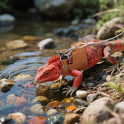 3 Pack Escape-Proof Bearded Dragon Leash - Adjustable Leather Vest and Retractable Nylon Leash, Bearded Dragons Accessories for Chameleons & Small Pets (S/M/L,Brown)