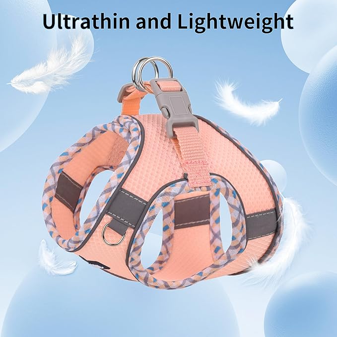 AIITLE Teacup Puppy Harness with Leash - Adjustable Soft Vest with Magic Tape & Reflective Safety Strips, Easy-Put-On for Poodles, Pomeranians - Gym, Hiking, Travel (Pink, S)