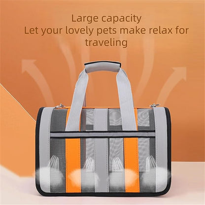 Airline Approved Soft Sided Cat Carrier and Small Dog Crate up to 18lbs - Lightweight Cats Bag Carrier for Pets with Litter Pocket for Kittens and Puppies (Gray and Orange, Large)