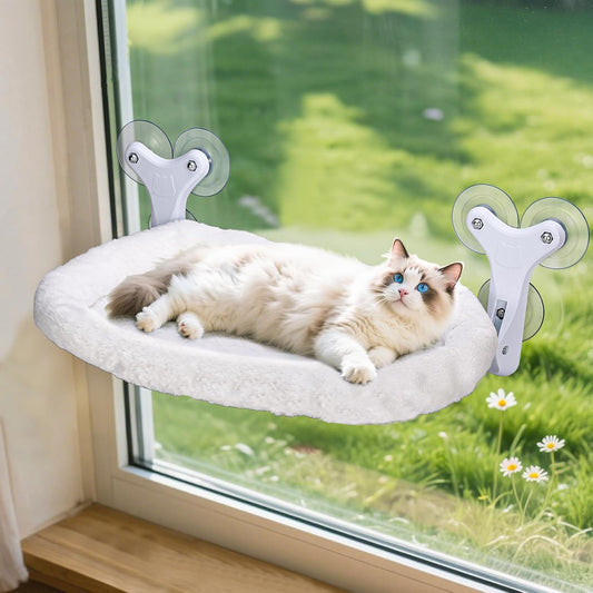 Cat Window Perch with 6 Strong Suction Cups,Includes Summer and Winter Removable Cushion - No Drill Installation,50LBS Support Foldable Cordless Cat Beds for Indoor Cats(Medium)