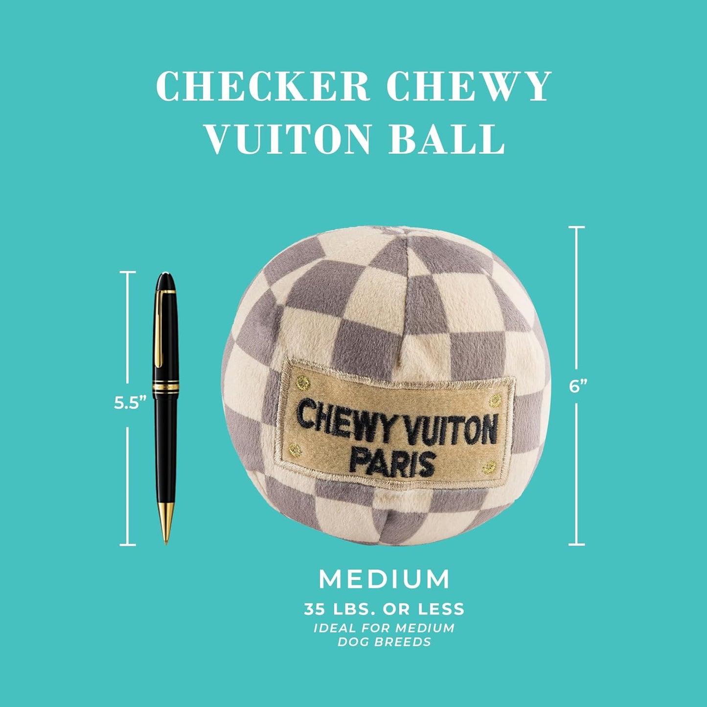 Haute Diggity Dog Medium Checker Chewy Vuiton Plush Dog Toys for Small, Medium & Large Dogs, 3-Pack Durable Stuffed Designer-Inspired Pet Toys with Interactive Squeaker, Machine-Washable & Safe