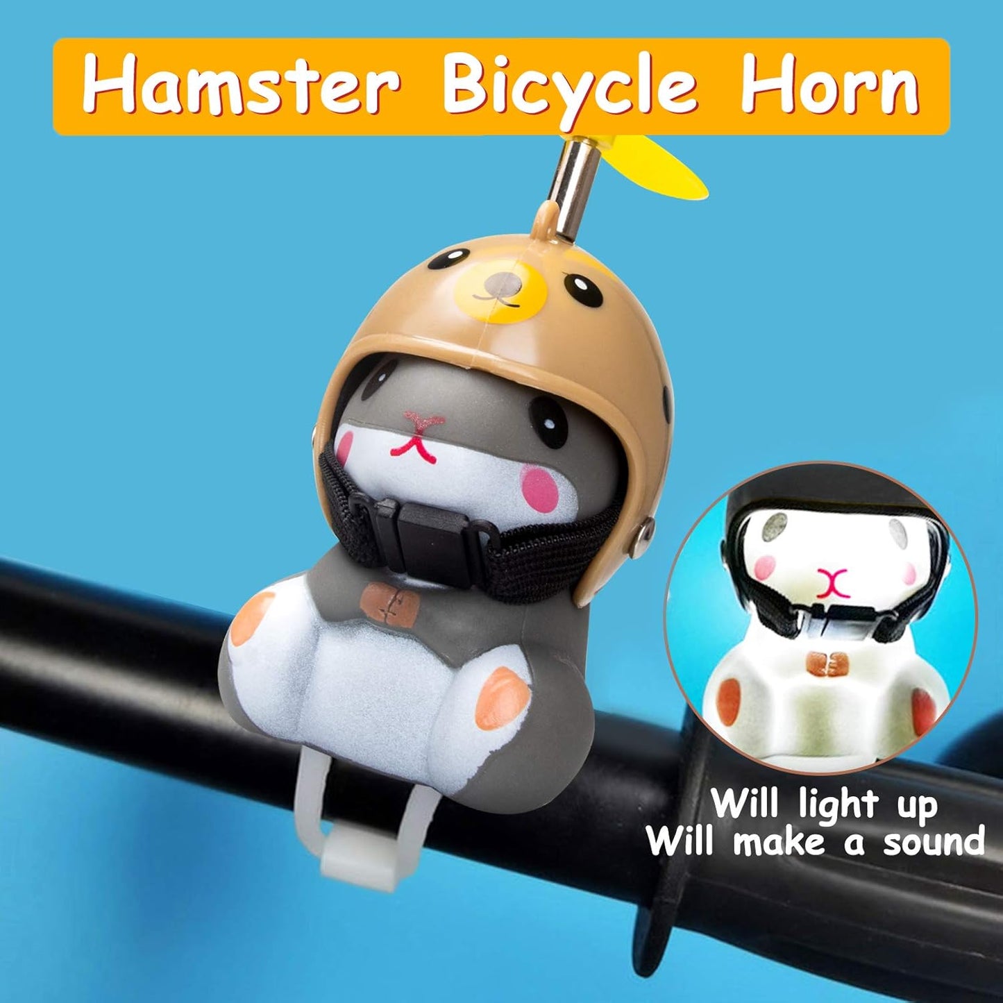 wonuu Duck Bike Bell with Light and Helmet Cute Hamster Bicycle Horn, Dashboard Decoration Hamster Toy Motorcycle Bike Bells Rubber Duck Car Dashboard Decorations (Light Brown-Hamster)