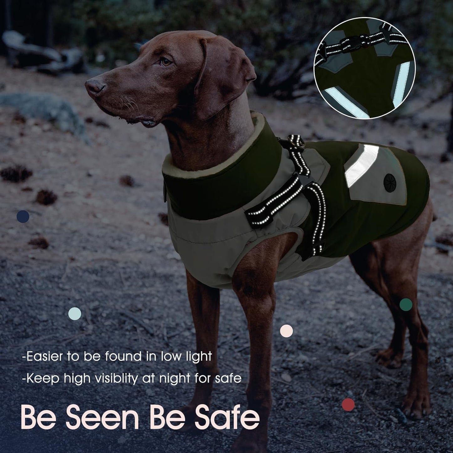 IECOii Dog Winter Coat Waterproof - Green, Medium - Dog Coat with Harness Built in for Medium Dogs, Thermal Warm Fleece Lined with Zip Up Cold Weather Jacket, Reflective Snowsuit for Outdoor Hiking