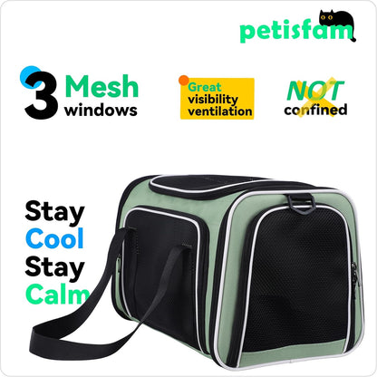 petisfam Top Load Cat Carrier for Medium Cats and Small Dogs with Washable Cozy Bed, 3 Doors and Shoulder Strap. Easy to get cat in, Easy Storage, Lightweight, Airline Approved