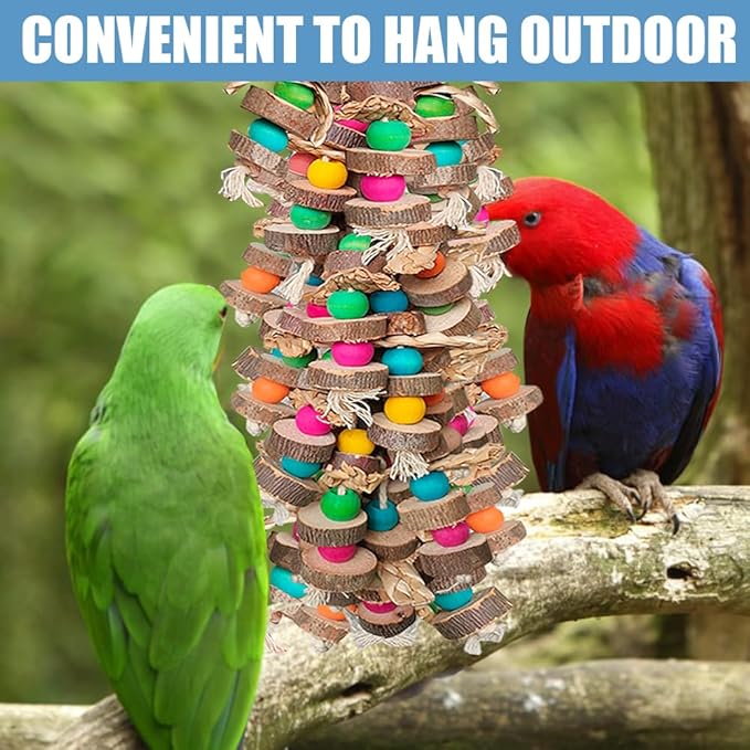 Large Bird Toys for Macaws, Multicolored Wooden Blocks Bird Chewing Toy Parrot Cage Bite Toy for Macaws Cokatoos African Grey and Large Medium Parrot Birds
