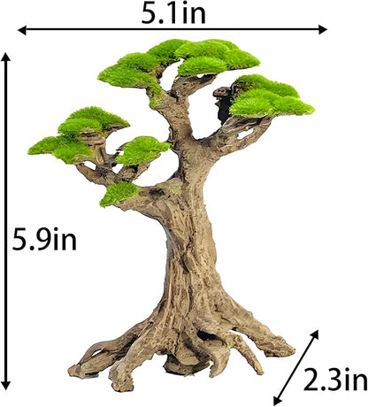 Novelsite Fish Tank Decor- Small Bonsai Trees with Faux Moss- Aquarium Decoration Aqua scaping- Made of Sandstone, Goldfish Betta Fish Tank Decorations