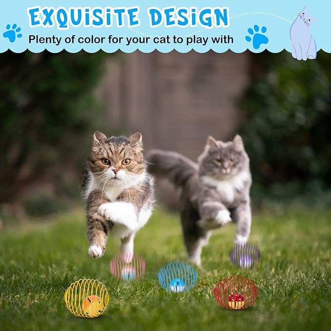 Jecery 5 Pcs Halloween Cat Spring Balls Toys Stretchable Rolling Balls Colorful Playful Coils Interactive Spring Action Toy Caged Rats for Kitten Cat Pet Supplies(Bell,Multicolor,5 Pcs)