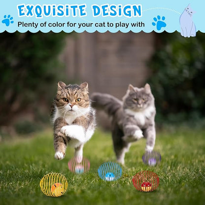 Jecery 5 Pcs Halloween Cat Spring Balls Toys Stretchable Rolling Balls Colorful Playful Coils Interactive Spring Action Toy Caged Rats for Kitten Cat Pet Supplies(Bell,Multicolor,5 Pcs)