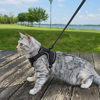 Cat Harness and Leash Set Escape Proof Tactical Large Kitten Harness Emotional Support Cat Vest, Black, L
