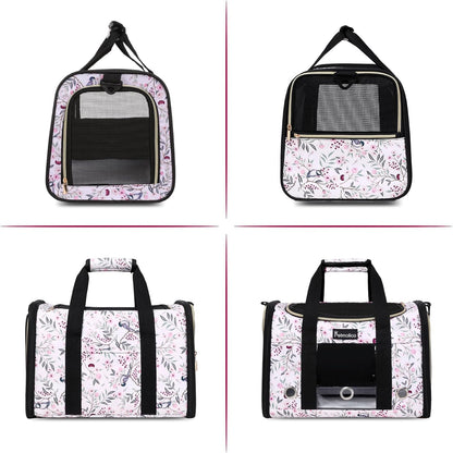 Petmolico Cat Carrier Soft-Sided Pet Bag for Small Medium Cats Puppies 16LBs - Airline Approved Pet Travel Carrier 3 Open Doors (Medium,Mixed Pink)