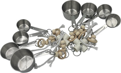 Durable Stainless Steel Pots & Wooden Beads Parrot Toys - Pullable 8 Metallic Cups & 8 Natural Dye-Free Rings for Large & Extra Large Parrots Macaws Amazons African Greys Cockatoos Eclectus