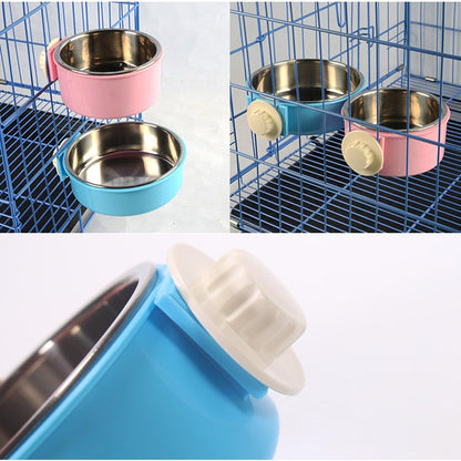 Crate Dog Bowl Removable Stainless Steel Water Food Feeder Bowls Cage Coop Cup for Cat Puppy Bird Pets