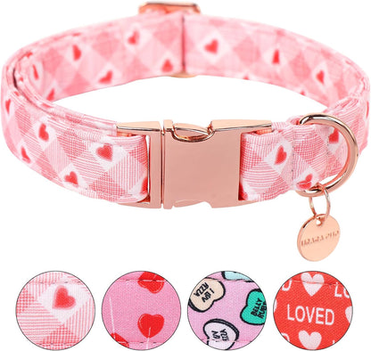 Valentine's Dog Collar,Pink Heart Dog Collar for Small Medium Large Girl Boy Dogs or Cats, Wedding Dog Collar Match Dog Leash, Pet Collar with Metal Buckle, M