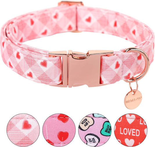 Valentine's Dog Collar,Pink Heart Dog Collar for Small Medium Large Girl Boy Dogs or Cats, Wedding Dog Collar Match Dog Leash, Pet Collar with Metal Buckle, M