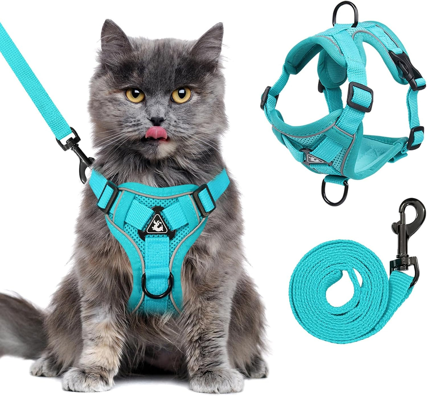 XL Cat Harness Escape Proof for Heavy Cats - Adjustable Vest Leash Set with 4 Buckles, Reflective Breathable Mesh for Extra Large Cats