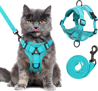 Large Cat Harness and Leash Set for Walking - Escape Proof Adjustable Vest, Reflective Breathable Mesh with 4 Buckles for Big Cats
