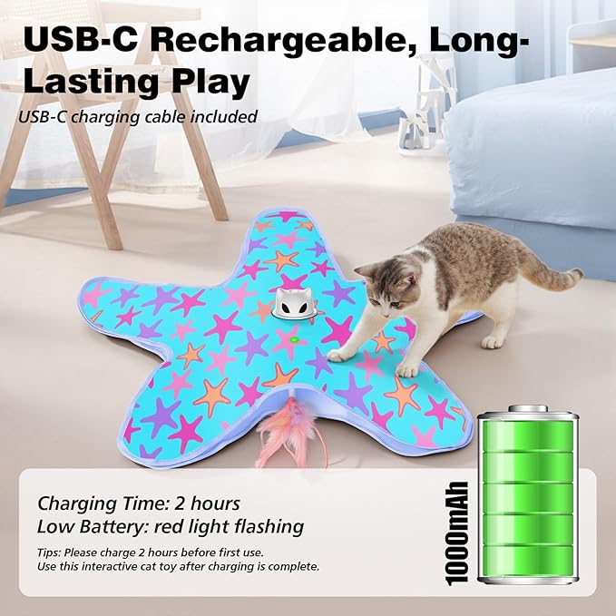 Rechargeable Interactive Cat Toys, Automatic Cat Toy for Indoor Cats, Durable Hide and Seek Cat Toy with Moving Concealed Feathers, Touch Activated Kitten Toys Cat Exercise Toys, Blue Purple Cover