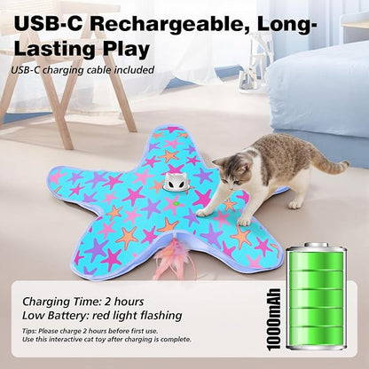 Rechargeable Interactive Cat Toys, Automatic Cat Toy for Indoor Cats, Durable Hide and Seek Cat Toy with Moving Concealed Feathers, Touch Activated Kitten Toys Cat Exercise Toys, Blue Purple Cover