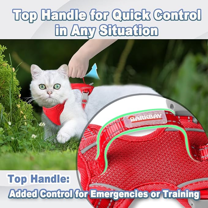 Cat Harness and Leash Set Escape Proof for Kitten Walking, Soft Adjustable Top Handle Vest Harnesses for Cats, Easy Control Breathable Reflective Small Medium Large, Red, M