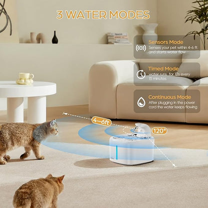 Wireless Cat Water Fountain, 118oz/3.5L Battery Operated Cat Fountain with Stainless Steel Tray, Ultra Quiet with Motion Sensor Automatic Pet Water Dispenser for Cats Dogs Multiple Pets