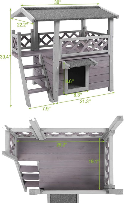GUTINNEEN Cat House Outdoor Weatheproof Feral Cat Shelter Wooden Cat Condos for Winter Large Balcony（AIR09）