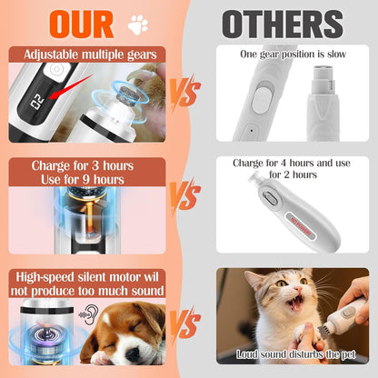 Dog Nail Trimmers Ultra Quiet Electric Pet Dog Nail Clippers Cat Nail Clipper with Led Lights Nail Grinder High Speed Nail File Electric Clippers for Grooming Small, Medium,Large Dogs and Cats (white)