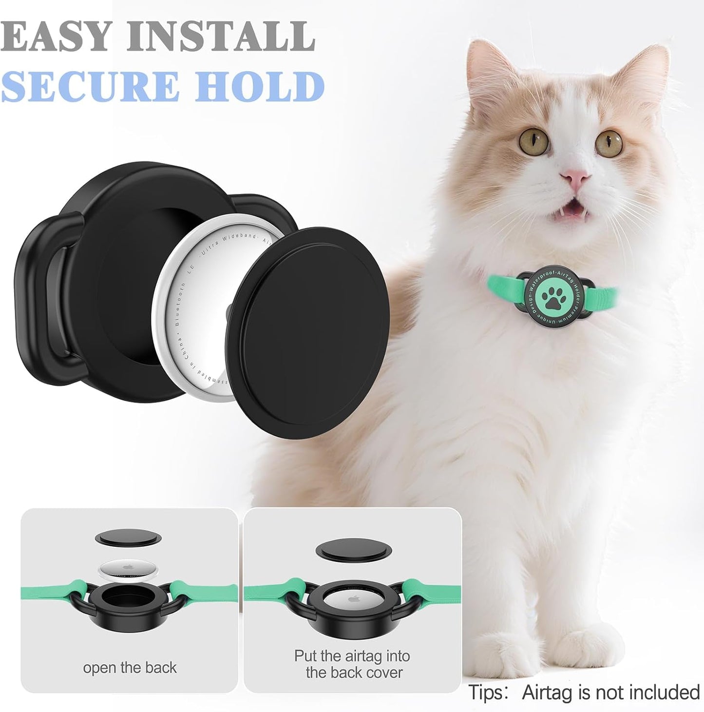 Airtag Cat Collar, Stretchy Kitten Collar with Apple Air Tag Holder, Lightweight and Comfortable, Ultra Elastic GPS Cat Collars for Cats Kittens and Puppies, 8-12.5 inch, Green