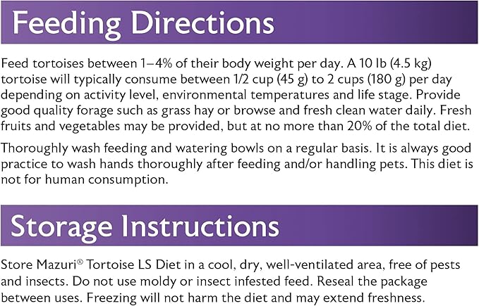 Mazuri Low Starch Tortoise Diet, for African Spurred/Sulcata, Desert, Egyptian, Galapagos, Gopher, Greek, Leopard, Pancake, Radiated or Yellow-Footed Tortoise, 12 oz