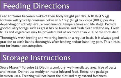 Mazuri Low Starch Tortoise Diet, for African Spurred/Sulcata, Desert, Egyptian, Galapagos, Gopher, Greek, Leopard, Pancake, Radiated or Yellow-Footed Tortoise, 12 oz
