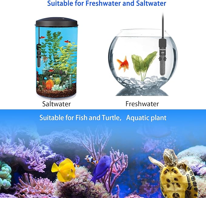 Adjustable Mini Aquarium Heater3-5 Gallons Submersible Small Fish Tank Heater 25W Digital Display Thermostat External Temperature Controller (25W)