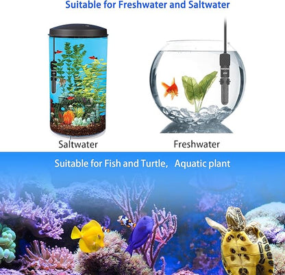 Adjustable Mini Aquarium Heater3-5 Gallons Submersible Small Fish Tank Heater 25W Digital Display Thermostat External Temperature Controller (25W)