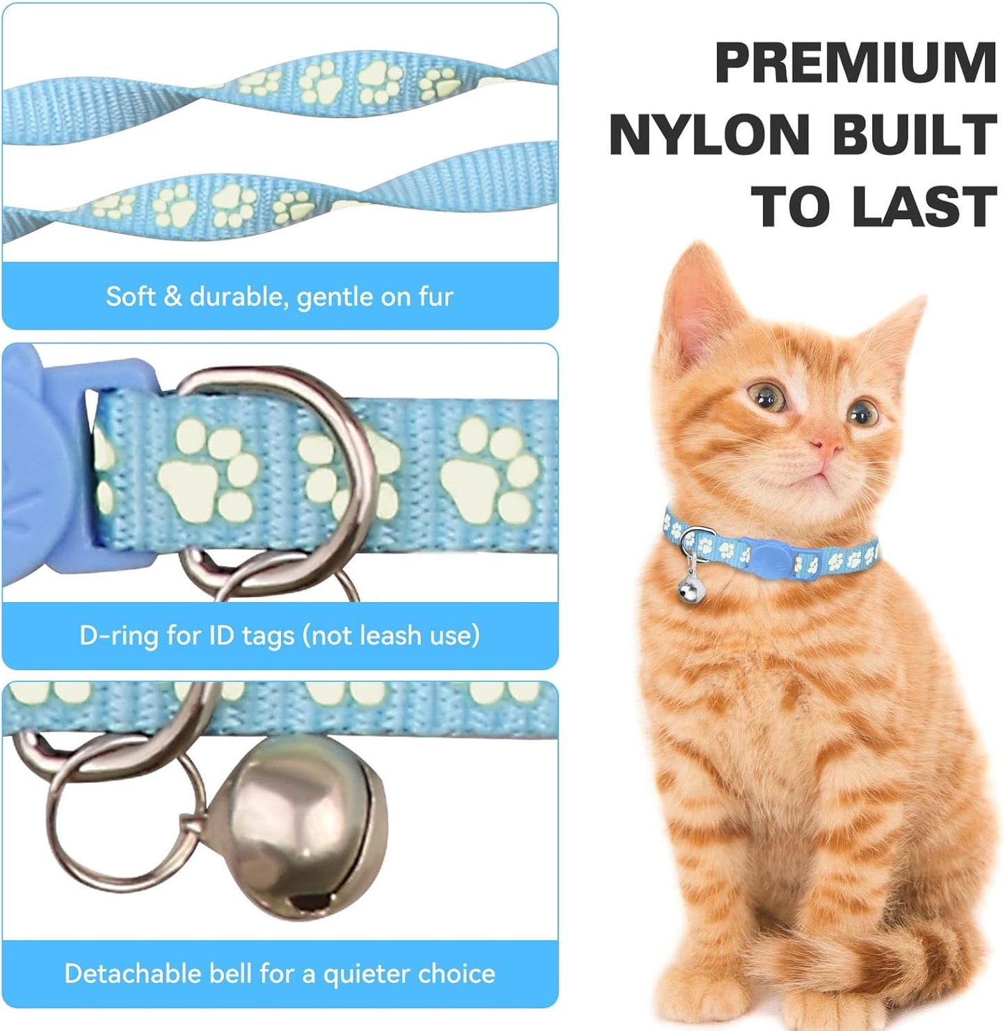 16 PCS Breakaway Cat Collars,Kitten Collar with Bell Cat Collars for Boy Girl Cats Breakaway Collar for Cats Glow in The Dark 7.5-12.6 Inch