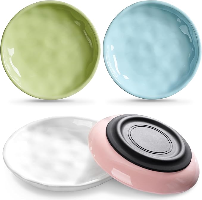 Non-Slip Cat Food Bowl,Healthy Ceramic Cats Bowls with Silicone Bottom, Anti-Whisker Fatigue Cat Dishes Set, Shallow & Wide Kitten Plates for Food and Water, 4 Pack