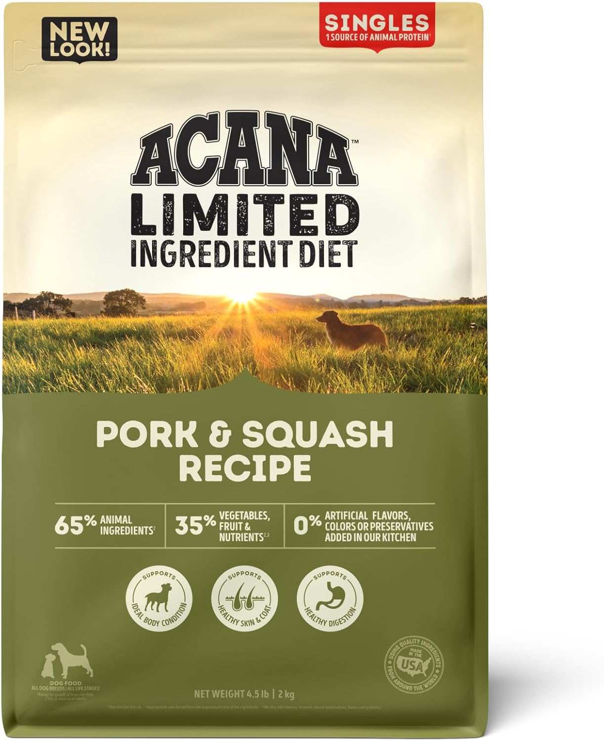 ACANA Singles Limited Ingredient Grain Free High Protein Dry Dog Food Pork & Squash Recipe 4.5lb Bag