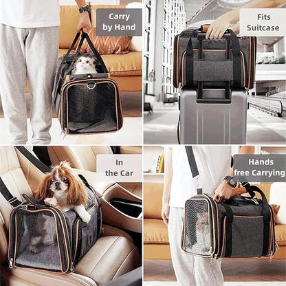 Expandable Travel Small Dog Cat Carrier(Large),Airline Approved Soft-Sided Pet Carrier with Removable Fleece Pad and Pockets for Cats/Puppy and Small Animals