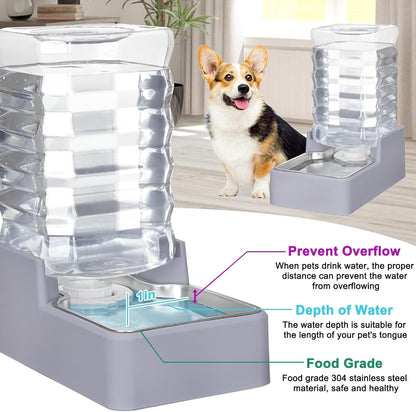 Sfozstra Automatic Dog Water Dispenser: 8L Large Gravity Light Gray Waterer with Stainless Steel Bowl - 100% BPA-Free - Suitable for Pet Owners Garden/Apartment