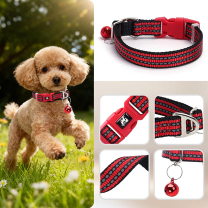 Small Dog Collar with Bell - Cute Reflective Puppy Collar Gift for Girl, Adjustable Nylon Collar for Chihuahua Pomeranian Nighttime Safety (Red S)