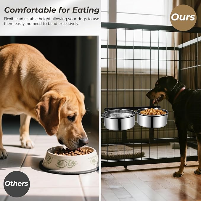 Yummy Sam Hanging Pet Dog Food Water Bowl for Cage, Stainless Steel Non-Spill Kennel Hanging Cats Pets Bowls with Clamp Holder Crate Feeder Dish for Medium Large Dogs Pets (Silver)