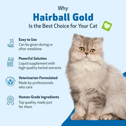 Pet Wellbeing Hairball Gold for Cats - Holistic Hairball and Digestive Care, Normal Elimination, Slippery Elm, MCT Oil, No Mineral Oil - Veterinarian-Formulated Herbal Supplement 4 oz (118 ml)