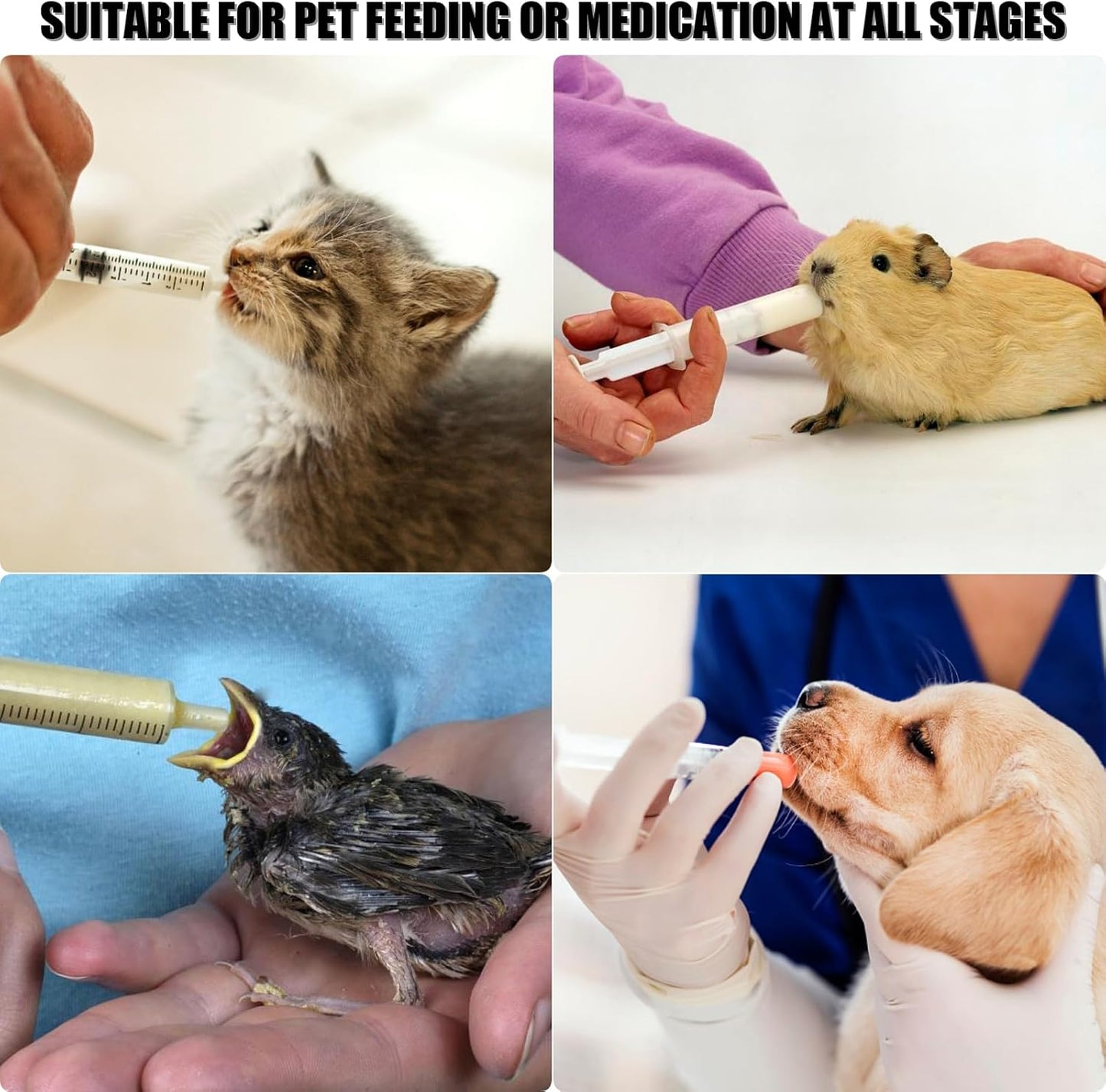 Pet Feeding Syringe with Nipple, Silicone Feeding Tools for Kitten Puppy Feeding Syringe for Newborn Cat Dog Small Animals Rabbits (4 syringe+ 1 bottle+1 brush)