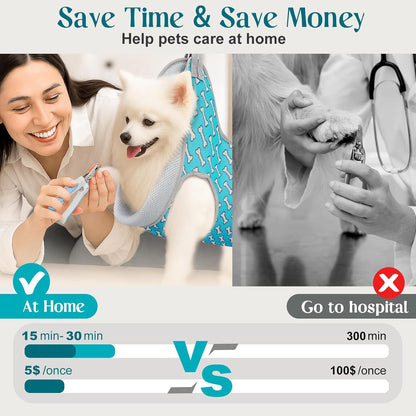 Supet Dog Grooming Hammock Harness for Dogs Cats, Relaxation Pet Nail Clipper Hammock, Restraint Dog & Large Animal Leashes Sling for Groomingk for Nail Trimming (Coral Blue, L)