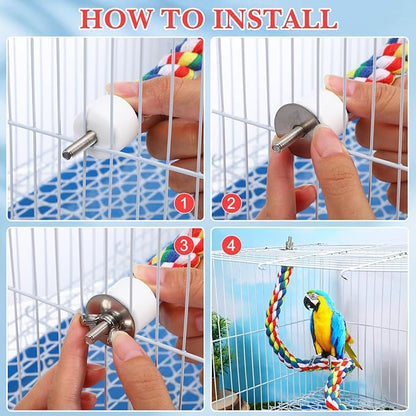 Colorful Bird Rope Perch Stand, Birdcage Swing Spiral Toys, Bird Bungee Rope Perches Toys Cage Accessories for Cockatiels Parrot Birds (60CM/23.6inch)