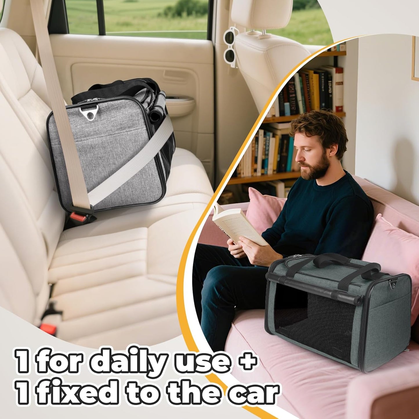 YUDODO 2 Packs 25 lbs Lightproof Soft Sided Pet Carrier for Large Cat & Small Dog Airline Approved Travel Puppy Carriers with Side Pockets & Reflective Mesh, Foldable Portable for Car Grey Green+Grey