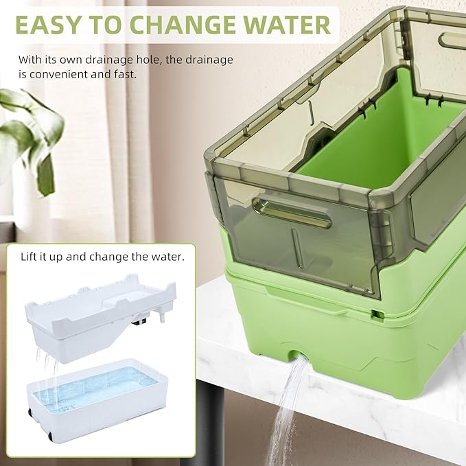 Turtle Tank kit with Filter+Water Pump+Heat lamp, Wheels, Easy to Move, Imitate The Natural Flows, Suitable for Small Turtle Horned Frog Hermit (M, Green)