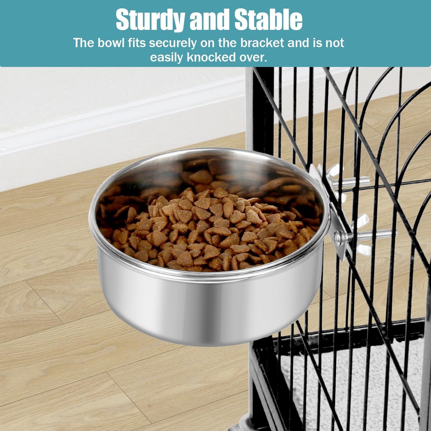 Dog Bowl Stainless Steel Pet Hanging Food Water Bowl Cage Feeding Cup Feeder for Dogs Cats Rabbits Birds Small Animal (Large)