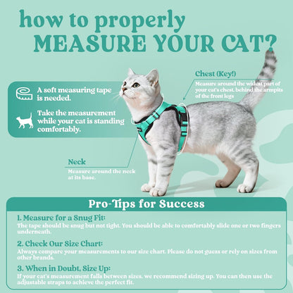 rabbitgoo Cat Harness and Leash for Walking, Escape Proof Soft Adjustable Vest Harnesses for Cats, Easy Control Breathable Reflective Strips Jacket, Emerald, XS
